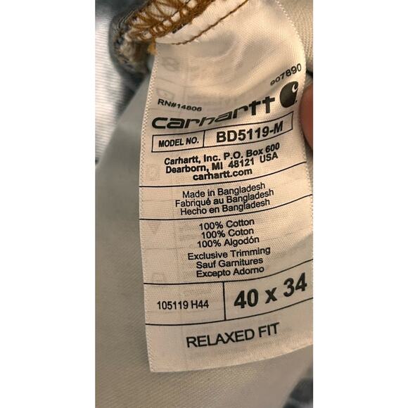Men's Jeans Carhartt Size 40x34 Cotton Blend 105119-H44 Relaxed Fit Cotton - Picture 3 of 8